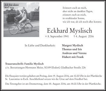 Anzeige von Eckhard Myslisch von  Werbepost 