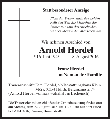 Anzeige von Arnold Herdel von  Werbepost 