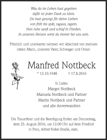 Anzeige von Manfred Nottbeck von  Kölner Wochenspiegel 