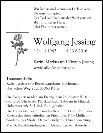 Anzeige von Wolfgang Jessing von Kölner Stadt-Anzeiger / Kölnische Rundschau / Express