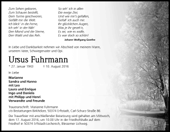 Anzeige von Ursus Fuhrmann von Kölner Stadt-Anzeiger / Kölnische Rundschau / Express