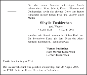 Anzeige von Sibylle Euskirchen von  Blickpunkt Euskirchen 