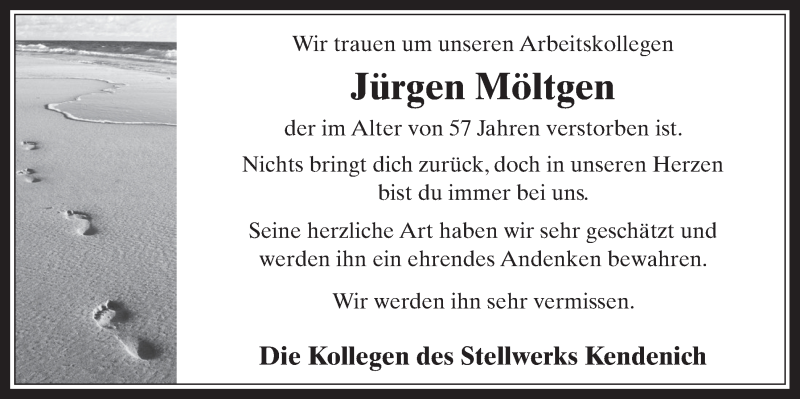  Traueranzeige für Jürgen Möltgen vom 31.08.2016 aus  Wochenende 