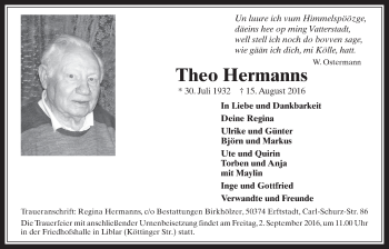 Anzeige von Theo Hermanns von  Sonntags-Post 