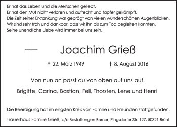 Anzeige von Joachim Grieß von  Schlossbote/Werbekurier 
