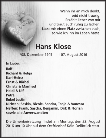 Anzeige von Hans Klose von  Extra Blatt 