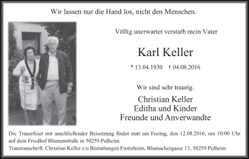Anzeige von Karl Keller von  Wochenende 