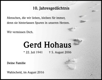 Anzeige von Gerd Hohaus von Kölner Stadt-Anzeiger / Kölnische Rundschau / Express