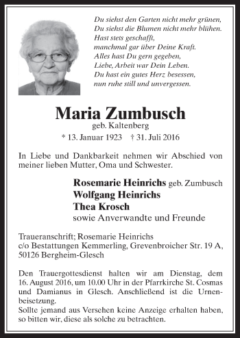 Anzeige von Maria Zumbusch von  Werbepost 