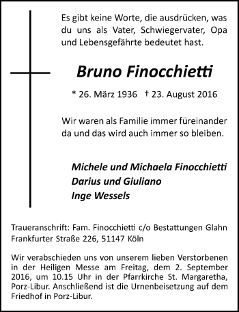 Anzeige von Bruno Finocchietti von  Kölner Wochenspiegel 
