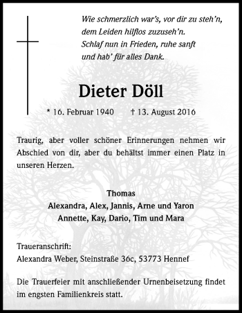Anzeige von Dieter Döll von Kölner Stadt-Anzeiger / Kölnische Rundschau / Express