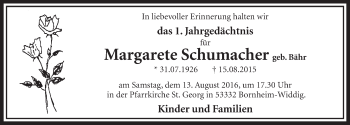 Anzeige von Margarete Schumacher von  Schlossbote/Werbekurier 
