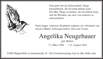 Anzeige von Angelika Neugebauer von  Anzeigen Echo 