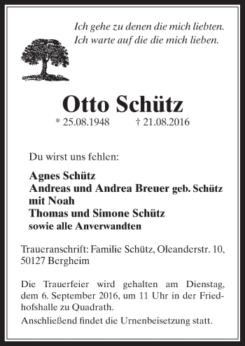 Anzeige von Otto Schütz von  Werbepost 