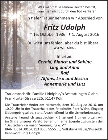 Anzeige von Fritz Udolph 