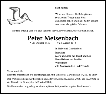 Anzeige von Peter Meisenbach von Kölner Stadt-Anzeiger / Kölnische Rundschau / Express