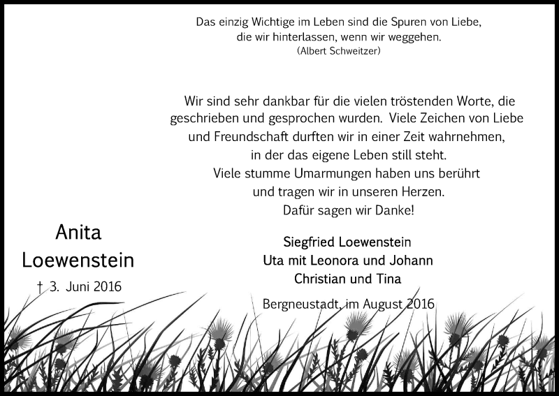  Traueranzeige für Anita Loewenstein vom 20.08.2016 aus Kölner Stadt-Anzeiger / Kölnische Rundschau / Express