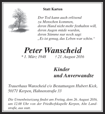 Anzeige von Peter Wanscheid von  Werbepost 