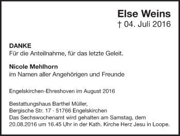 Anzeige von Else Weins von  Anzeigen Echo 