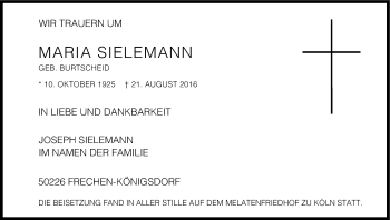 Anzeige von Maria Sielemann von Kölner Stadt-Anzeiger / Kölnische Rundschau / Express