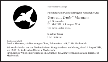 Anzeige von Gertrud Marmann von  Blickpunkt Euskirchen 