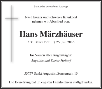 Anzeige von Hans Märzhäuser von  Extra Blatt 
