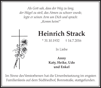 Anzeige von Heinrich Strack von  Schlossbote/Werbekurier 
