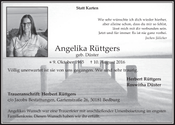 Anzeige von Angelika Rüttgers von  Werbepost 