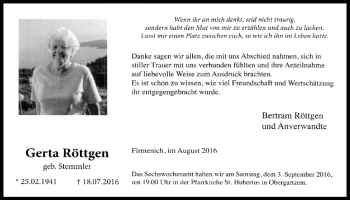 Anzeige von Gerta Röttgen von  Blickpunkt Euskirchen 