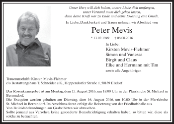 Anzeige von Peter Mevis von  Sonntags-Post 