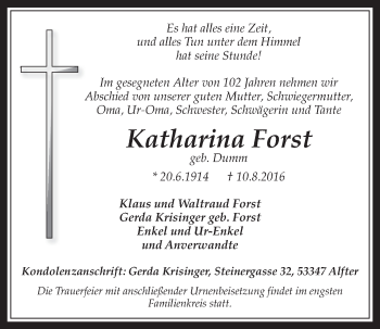 Anzeige von Katharina Forst von  Schaufenster/Blickpunkt 