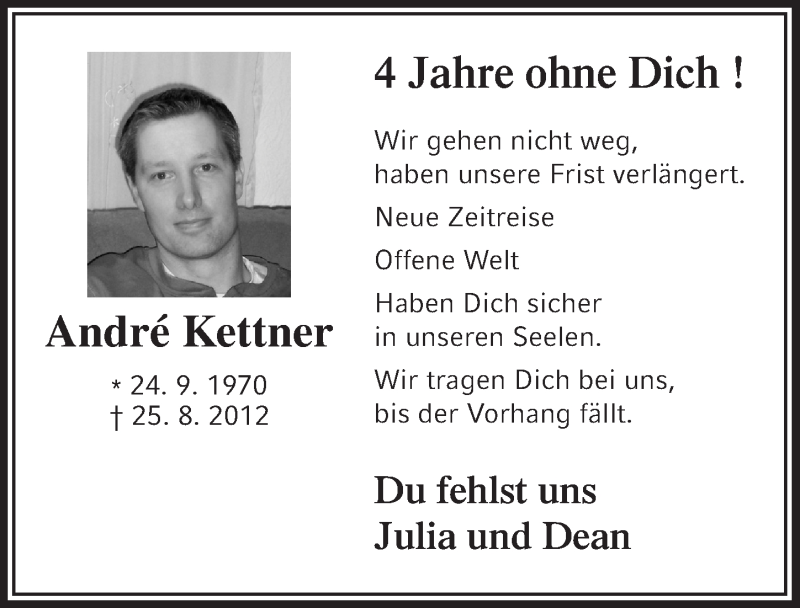  Traueranzeige für André Kettner vom 24.08.2016 aus  Anzeigen Echo 