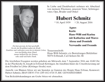 Anzeige von Hubert Schmitz von  Werbepost 