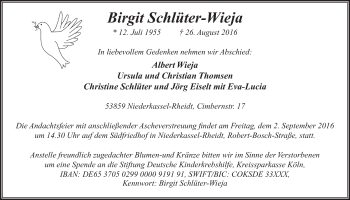 Anzeige von Birgit Schliiter-Wieja von  Extra Blatt 