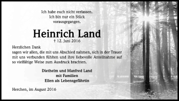 Anzeige von Heinrich Land von Kölner Stadt-Anzeiger / Kölnische Rundschau / Express