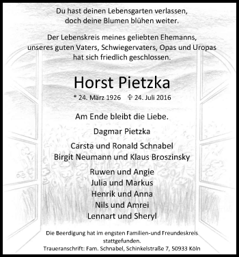 Anzeige von Horst Pietzka von Kölner Stadt-Anzeiger / Kölnische Rundschau / Express