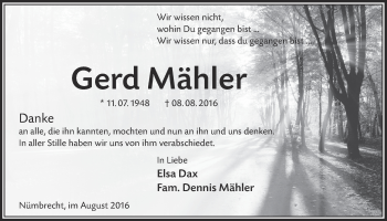 Anzeige von Gerd Mähler von  Lokalanzeiger 