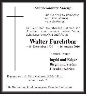 Anzeige von Walter Furchtbar von  Wochenende 