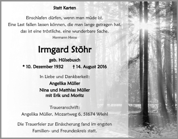 Anzeige von Irmgard Stöhr von  Anzeigen Echo 