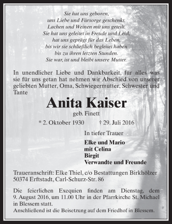 Anzeige von Anita Kaiser von  Werbepost 