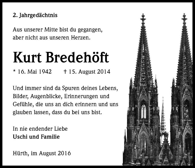  Traueranzeige für Kurt Bredehöft vom 18.07.2023 aus Kölner Stadt-Anzeiger / Kölnische Rundschau / Express