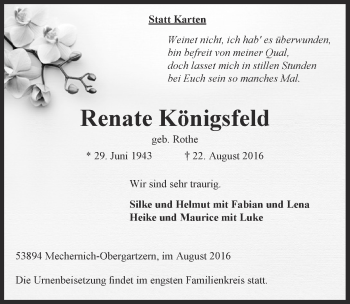 Anzeige von Renate Königsfeld von  Blickpunkt Euskirchen 