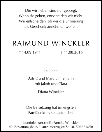 Anzeige von Raimund Winckler von Kölner Stadt-Anzeiger / Kölnische Rundschau / Express