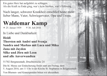 Anzeige von Waldemar Kamp von  Anzeigen Echo 