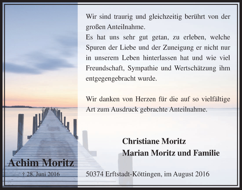  Traueranzeige für Achim Moritz vom 17.08.2016 aus  Werbepost 
