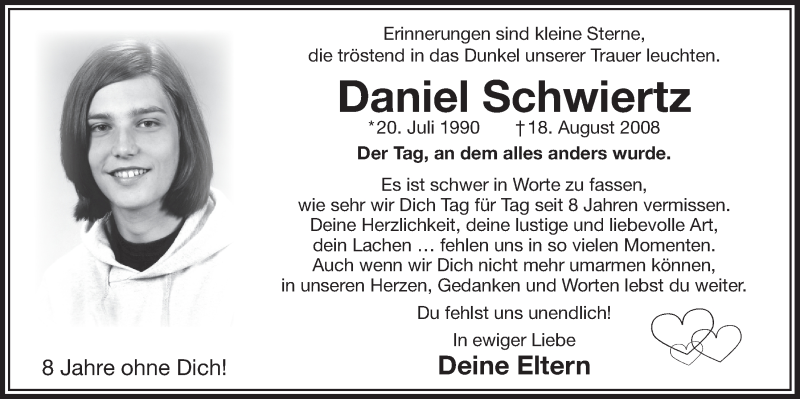  Traueranzeige für Daniel Schwiertz vom 18.07.2023 aus  Bergisches Handelsblatt 