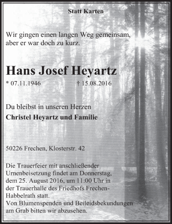 Anzeige von Hans Josef Heyartz von  Sonntags-Post 