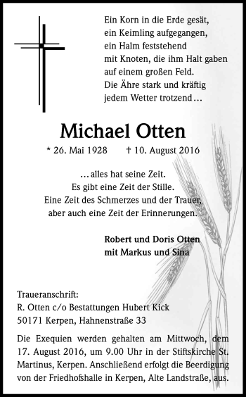Anzeige von Michael Otten von Kölner Stadt-Anzeiger / Kölnische Rundschau / Express