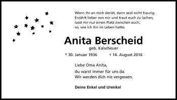 Anzeige von Anita Berscheid von Kölner Stadt-Anzeiger / Kölnische Rundschau / Express
