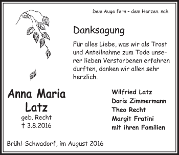 Anzeige von Anna Maria Latz von  Schlossbote/Werbekurier 